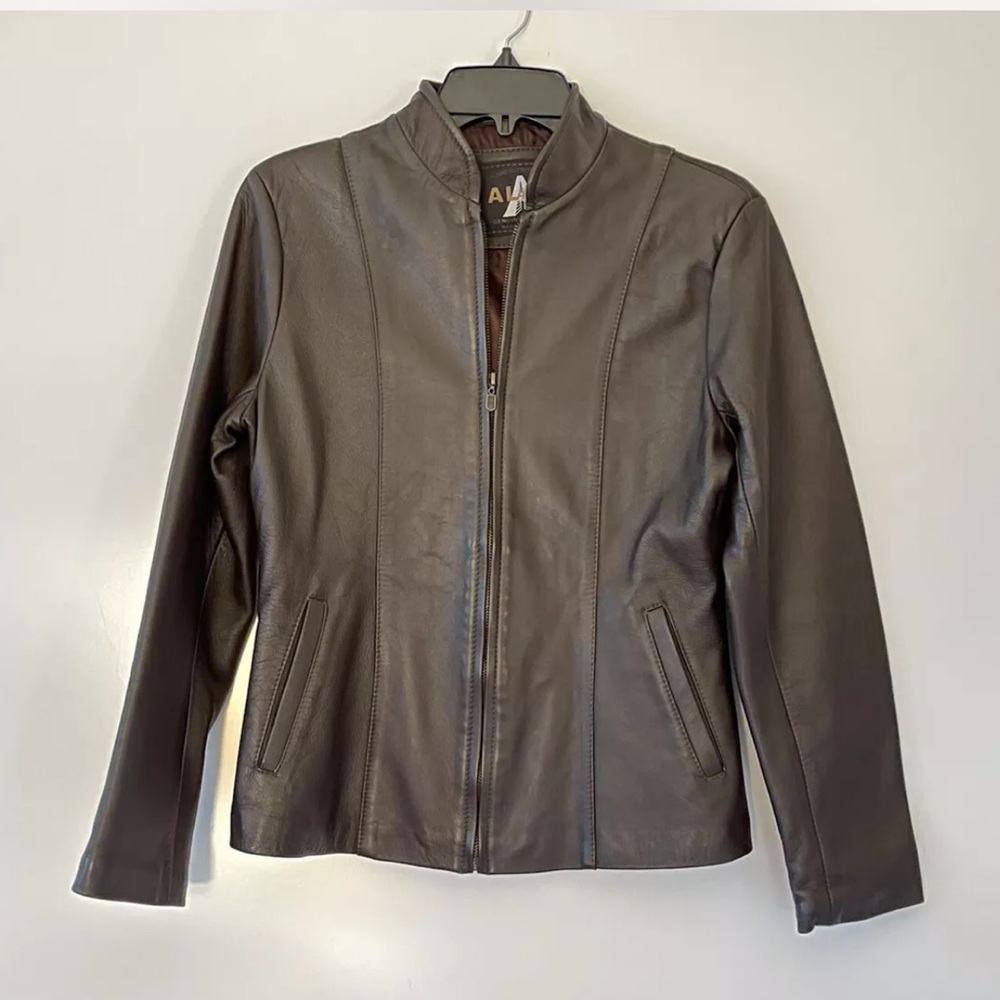 ALANA 100% Leather Jacket Zip Front Size Large Brown Women’s
